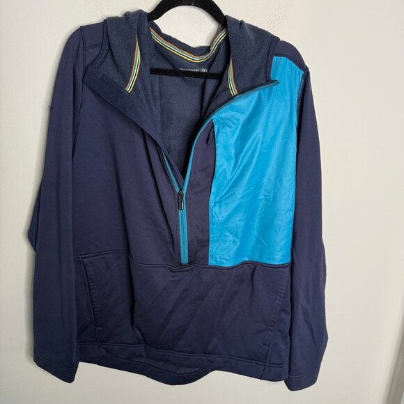 Smartwool Men's XL Blue Merino Sport Fleece Half Zip Hooded Pullover Casual Fall - Picture 2 of 5